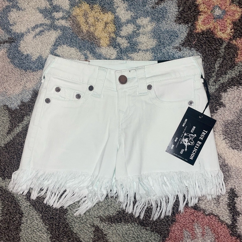 NWT TRUE RELIGION keira denim shorts washed out oasis blue size 23